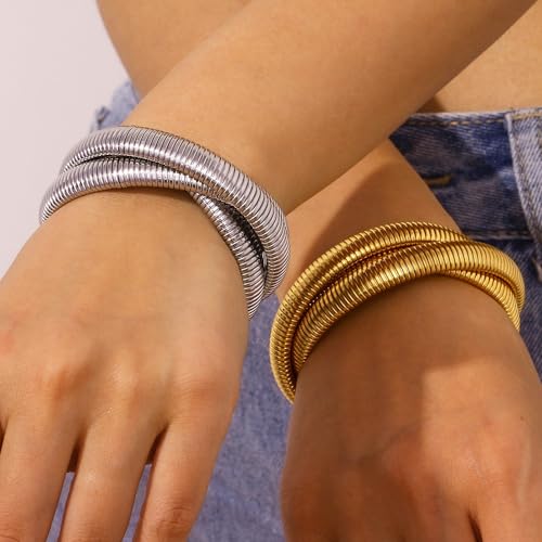 Salircon Gold Bangle Bracelets Set Stackable Gold Stretch Bracelets for Women 2024 Trendy Snake Chunky Gold Bracelet2