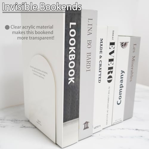 Image of Merrynine Book Ends, 8 Pcs Acrylic Bookends for Shelves, Clear Book Holder, Plastic Bookends for Heavy Books, Book Stopper Organizer for Shelves, Desk, Office, School, 3.93 inchX4.72 inchX7.08 inch