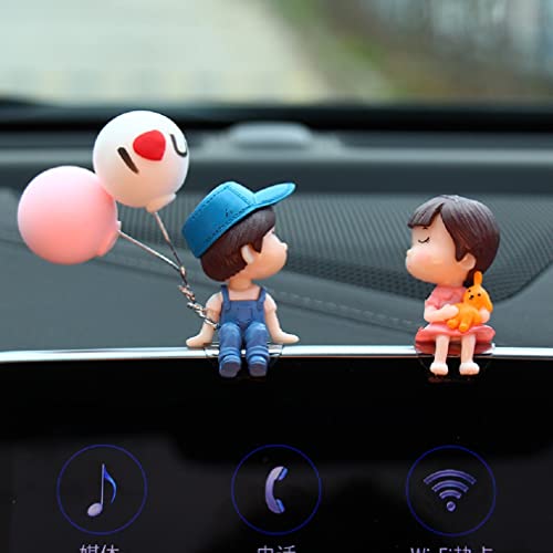 Image of Cute Car Decoration Lovely Couple Car Decoration Cute Cartoon Couples Action Figure Figurines Balloon Ornament Auto Interior Dashboard Accessories for Boys Girls Gifts (Pink Balloon)