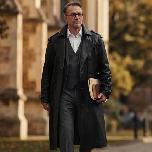 WPKDS Men's Real Cowhide Leather Trench