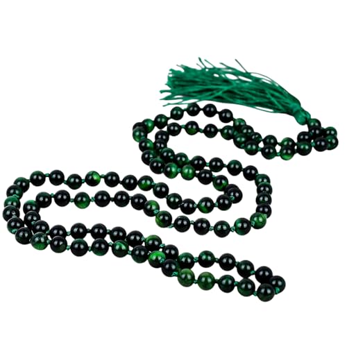 Collier de méditation œil de tigre vert pour harmoniser vos séances de yoga à la maison
