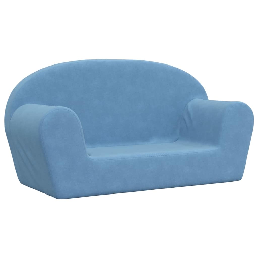 vidaXL Canapé pour Enfants 2 Places Bleu Peluche Douce