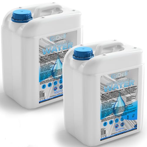 GiDeli Agua desmineralizada 2 x 10L de agua destilada para planchas, baterías, radiadores, humidificadores, acuarios y laboratorios agua sin cal, inodoro, transparente