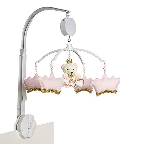 Móbile Musical Corôas e Ursinha, Quarto Bebê Menina, Potinho de Mel, Rosa