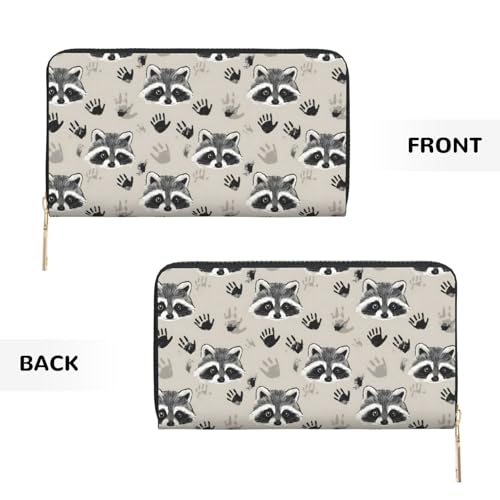 Cute Raccoon Print Wallet Women Men, Long PU Leather Wallets for Women, Cute Womens Travel Wallet Purse Pouch with Zipper Pocket2
