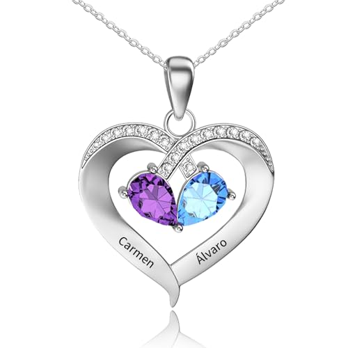 JONZIN Collar Personalizado para Mamá y Abuela: Ideal para grabar 2-4 nombres y piedras natales de los hijos. Un regalo conmovedor, lleno de amor y significado, que atesorarán toda la vida. (NAME 2)