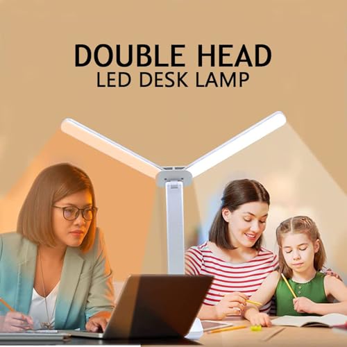 Image of Dual Head Rechargeable LED Reading Light - 1200mAh Battery, 3 Color Modes (Warm, Natural, Cool White), Dimmable Eye-Care Desk Lamp with Adjustable Arms for Study Table, Bedside, Home & Office