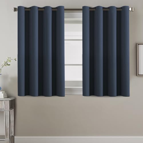 Image of H.VERSAILTEX Blackout Curtain for Living Room Small Window Kitchen Blackout Curtains 45 inch Length Energy Saving Solid Grommet Blackout Drape, One Panel, Navy Blue, 52 inch W x 45 inch L