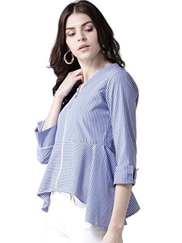Image of Style Quotient by NOI Women Blue & White Striped Tailored Jacket