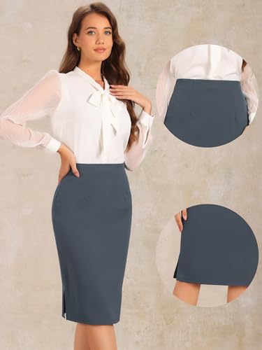 Allegra K Wear to Work Pencil Skirts for Women's Business Knee Length High Waist Bodycon Suit Skirt2