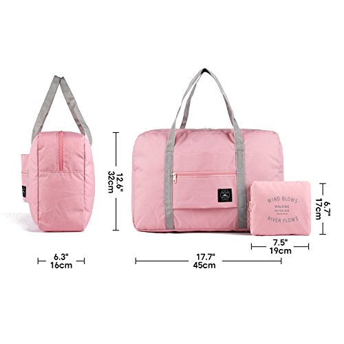 For Spirit Airlines Foldable Travel Duffel Bag Tote Carry on Luggage Sport Duffle Weekender Overnight for Women and Girls (1112-Pink)