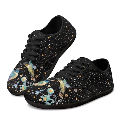 Pointodoor Women Hummingbird Sneakers Size 10.5 Wide Toe Box Barefoot Shoes Floral Comfortable Office Work Flats with Zero Drop Sole Outdoor Slip on Cross Training Shoes Minimalist Athletic Shoe