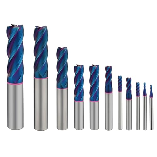Image of Carbide Square EndMill HRC70 Double Edge 4 Flute TIAiN Coating Tungsten Steel Color-Ring Milling Cutter for Metal Steel TGP Series 11pcs Set