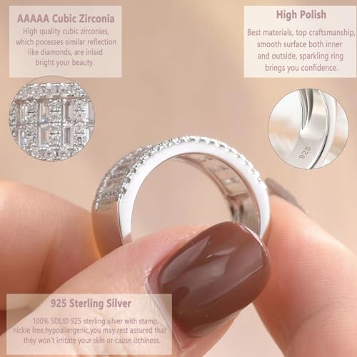 AAAAA Cz Wedding Bands for Women 925 Sterling Silver Emerald Wide Band Rings Anniversary Eternity Ring Size 5-103