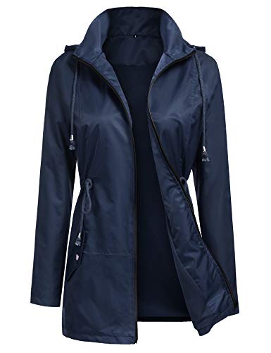 URRU Women Waterproof Rain Jacket Hooded Mesh Lining Raincoat Active Outdoor Trench Jacket