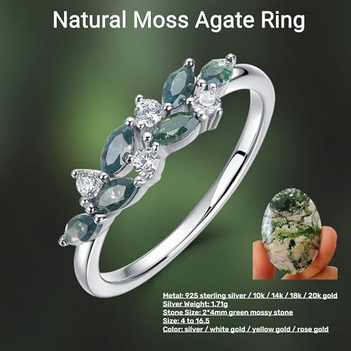 Natural Moss Agate Ring For Women 925 Sterling Silver Moss Agate Ring Genuine Green Moss Engagement Wedding Rings For Bridal 14k/18k Gold Promise Ring Luxury Jewelry4