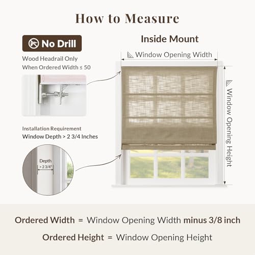 Image of TWOPAGES Liz No Drill Cordless Roman Shades Linen Textured Roman Blinds for Windows, Custom Made Room Darkening Blackout Roman Window Shades, Hardware Included, Khaki Yellow, 1 Piece