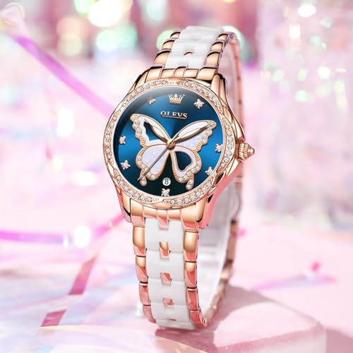 Image of OLEVS Gold Watches for Women Original Luxury Small Square Diamond Wrist Watch Analog Quartz Stainless Steel Waterproof Stylish Ladies Watch Date