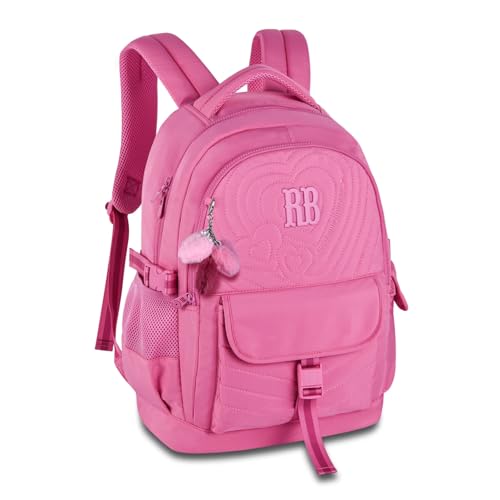 Mochila Rebecca Bonbon de Costas Escolar Feminina 17,5' RB24582 Soft com Matelassê e Bolso Antifurto (Rosa)