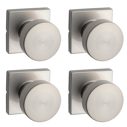 Image of Kwikset Pismo Interior Square Passage Door Knob, Handle for Closet and Hallway Doors, Non-Locking Doorknob, Satin Nickel