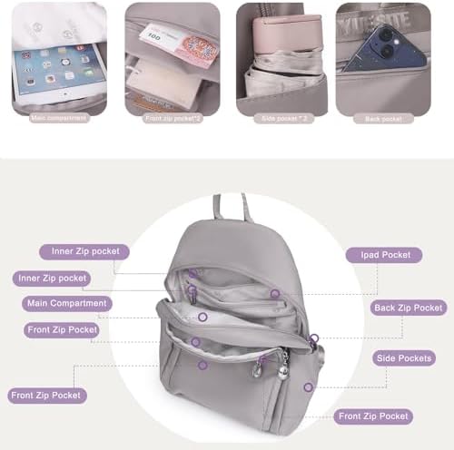 KESUDE Elegant women's backpack, small anti-theft leather backpack, 2-in-1 city backpack, waterproof shoulder bag, casual bag, daypack, women's backpack, beige, Rucksack Backpacks