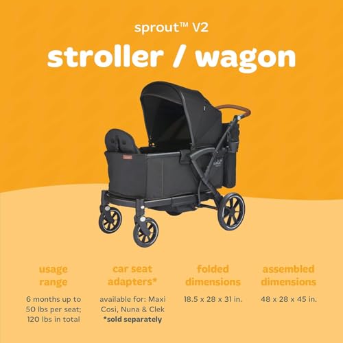 Image of Larktale Adjustable Stroller, 2 Seater Kids Wagon, 120 Pound Capacity, Sprout V2, Black