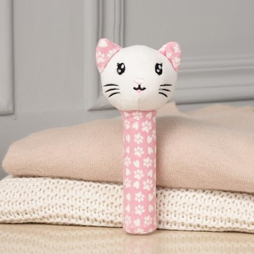 Image of Mirada Cute Kitty Plush Rattle Toy for Babies Soft Toy with Squeeze Handle & Squeaky Sound | Perfect Cuddly Toy for Toddlers & Infants - 18cm