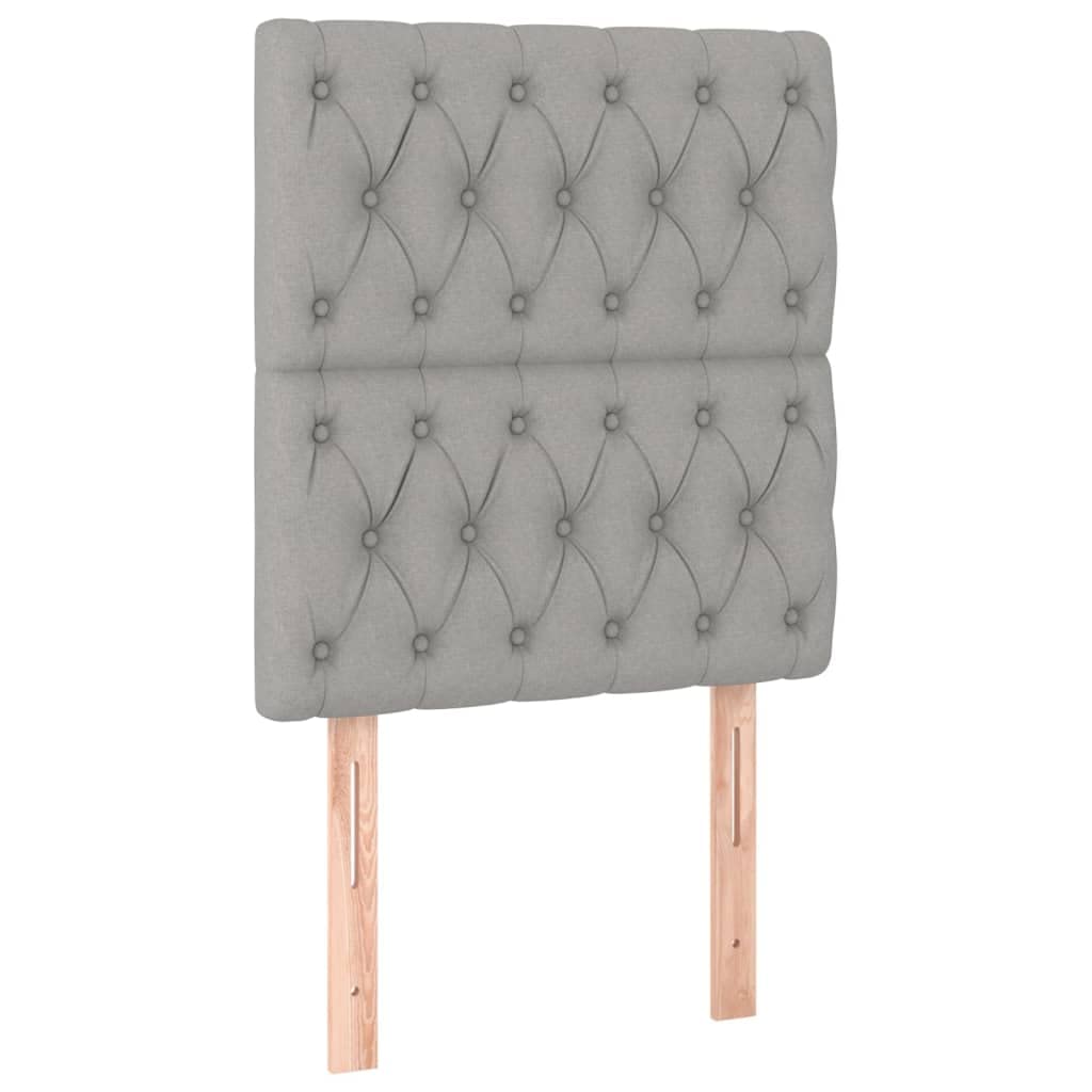 Łóżko kontynentalne z materacem jasnoszarym 80 x 200 cm, z materiału, łóżko tapicerowane z regulowanym zagłówkiem, materac ze sprężynami kieszeniowymi, przyjazna dla skóry nakładka na materac