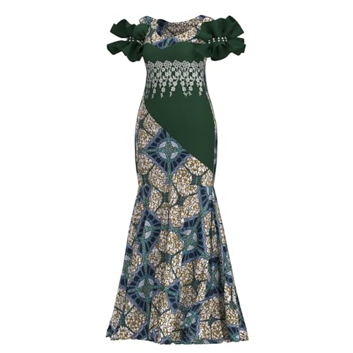 Image of iooiooi Womens Elegant Ankara Maxi Mermaid Dress Lace Decorated African Gowns