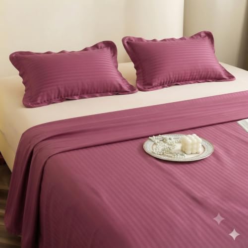 Image of Satin Striped Glace Cotton Double bedsheet with 2 Pillow Cover | Soft & Smooth Finish | Double Bed bedsheet 90 x 90 Inch | Pillow Cover 18 x 28 Inch | Breathable, Fade Resistant