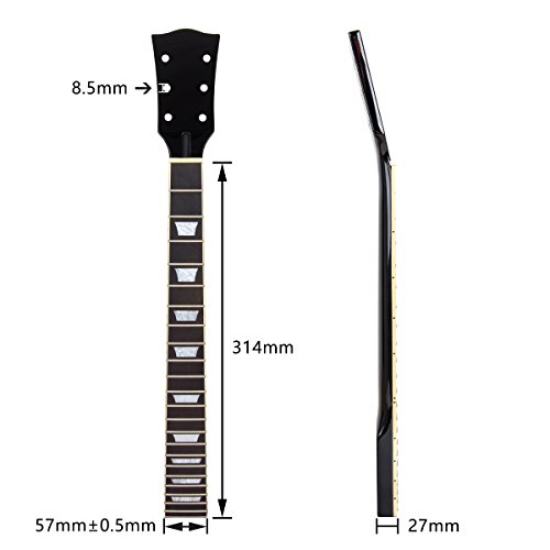 Kmise Electric Guitar Neck Maple Rosewood Solid Black Finish For Gibson LP Replacement 22 Fret (Black with trapezoid inlays)