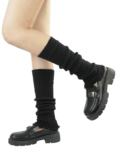 BomKinta Leg Warmers for Women - Soft Fashion Knit Calf Accessories - Cute 80s Ruffle Leg Sleeves for Party Yoga Black