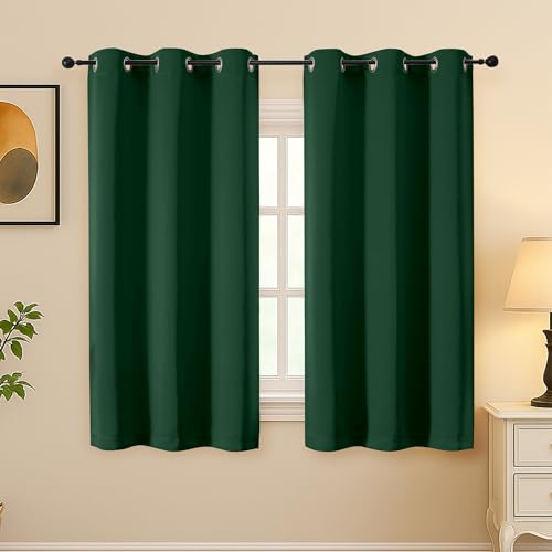 Image of Simplebrand Ever Green Curtains for Bedroom 54 Inch Length 2 Panels Set, Room Darkening Thermal Insulated Energy Saving Curtains for Nursery, Grommet Solid Soft Window Treatment Drapes, W40 x L54