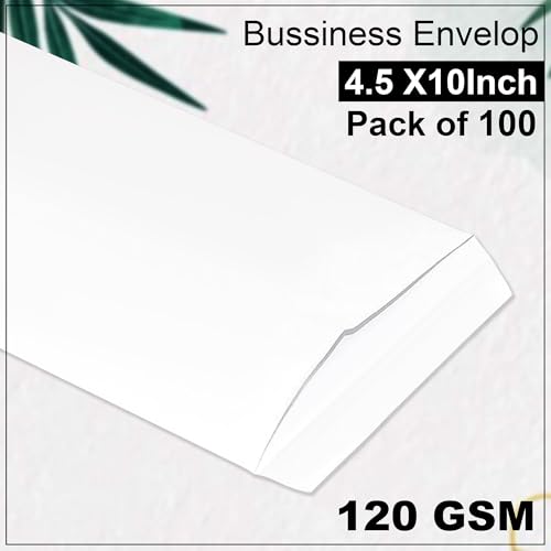 Image of GLUN Classic White Business Envelopes Pack of 100 Pieces or Cheques, Legal Documents & Invoices, Envelopes Size 4.5 x 10 Inch, 120 GSM Thick Paper Sheet silimier unlique title