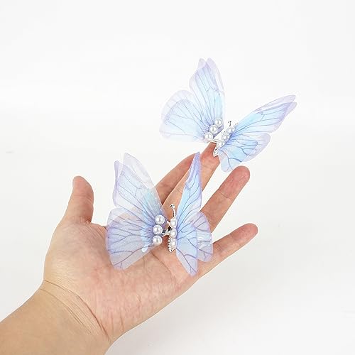 Set de 2 Pinzas Medianas para Cabello con Alas Colgantes de Mariposa Azul miniatura 3