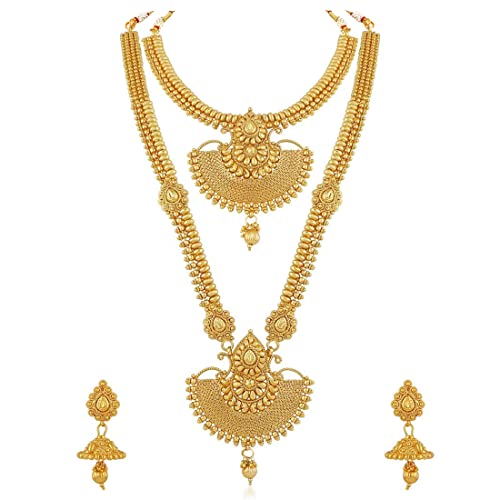 Aheli Traditional Ethnic Wedding Wear Bridal Choker Long Necklace With Jhumka Earrings Jewelry Set Gift for Women