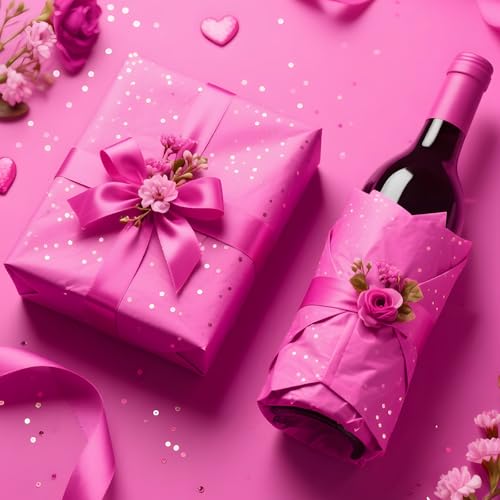 Image of Hot Pink Glitter Tissue Paper for Gift Bags 36 Sheets 14x20 Inch - Recyclable Wrapping Paper for Weddings, Birthdays, Party & Festival Decorations DIY Craft Supplies