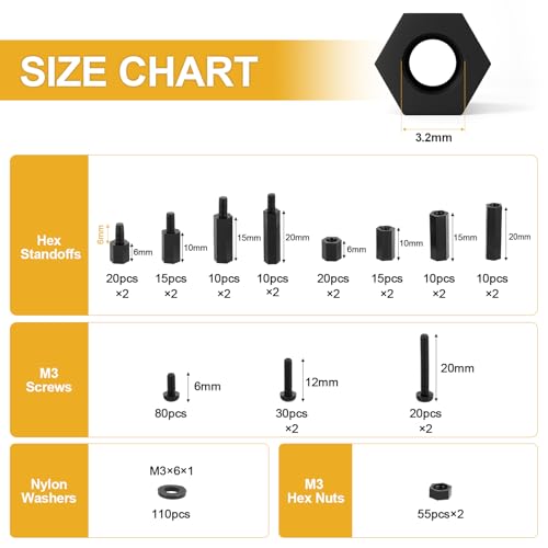 Image of Exqutoo 620Pcs M3 Male Female Hex Standoffs Screws Assortment Kit, External & Internal Threaded Standoffs Spacers, Nylon Screws, Washers, Hex Nuts Included, for PCB Motherboard, Circuit Board