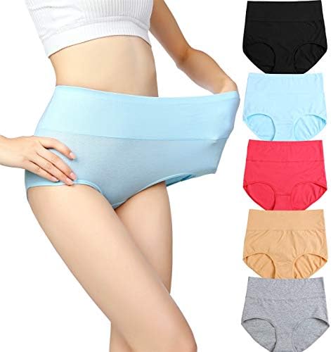 cauniss Womens High Waist Cotton Panties C Section Recovery Postpartum Soft Stretchy Full Coverage Underwear(5 Pack) (XL) Multicolors
