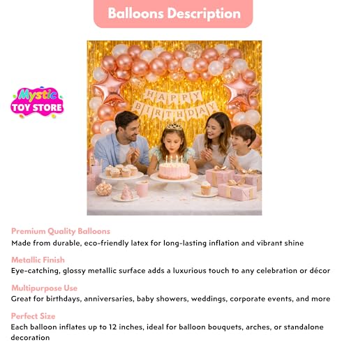 Image of Happy Birthday Decoration Kit for Baby Teenage Girls Men Women Adults Home Table Year With 30 Pc Rose Gold White Balloons 1 Pc Pink Happy Birthday Paper Banner 1 Pc Golden Foil Curtain Items Set Combo