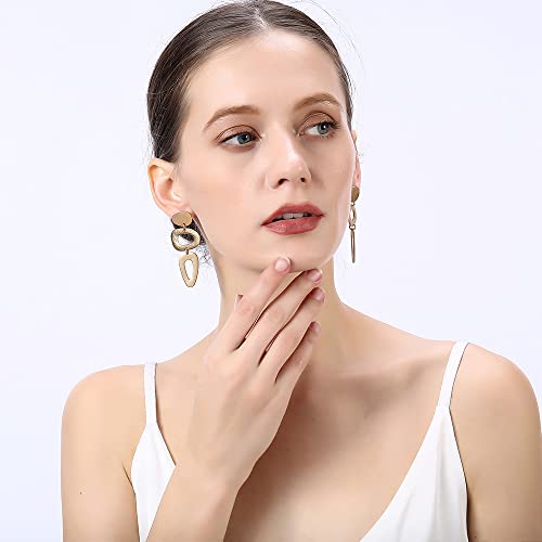 Matte Gold Dangle Earrings for Women Big Drop Earrings Long Geometric Statement Earrings for Women2