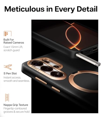 Image of TORRAS Q3 VegSkin Original Imported S26 Ultra Case, 360 Magnetic Stand, MagSafe Compatible, Mil-Grade Drop Tested, Organic Silicone Leather Galaxy S26 Ultra Back Cover, Midnight Black