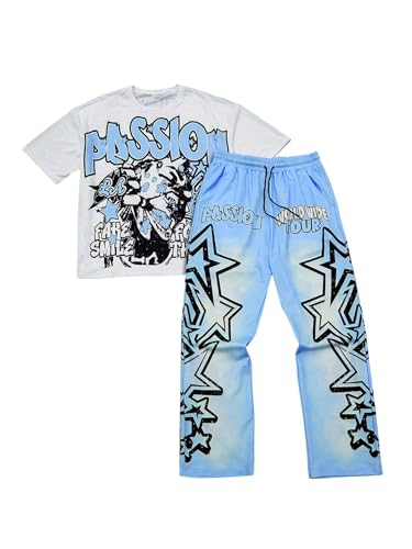 SOLY HUX Men's Summer Two Piece Outfits Short Sleeve Graphic