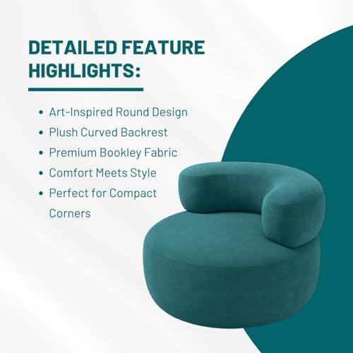 Image of Modern Round Accent Chair, Teal Bookley Fabric, High Density Foam Cushion, Pinewood Frame, Contemporary Style for Living Room Bedroom Office, 36 inchx36 inchx24 (Teal Blue)
