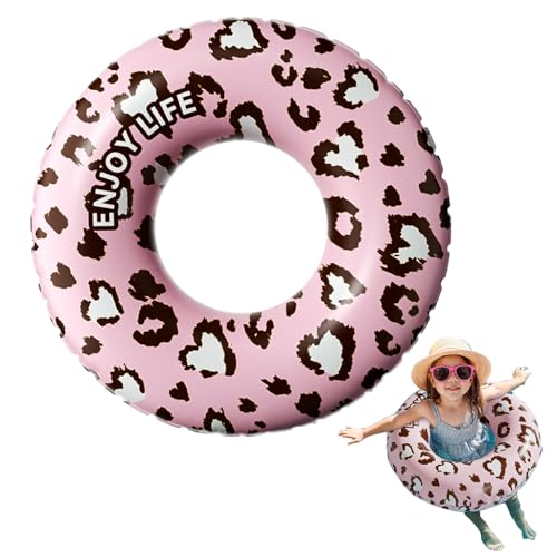 Image of Proberos Adults Swim Ring Self-Inflation Swimming Pool Ring Inner Diameter 34cm PVC Fashion Pink Leopard Print Swim Ring Beach Swim Pool Ring