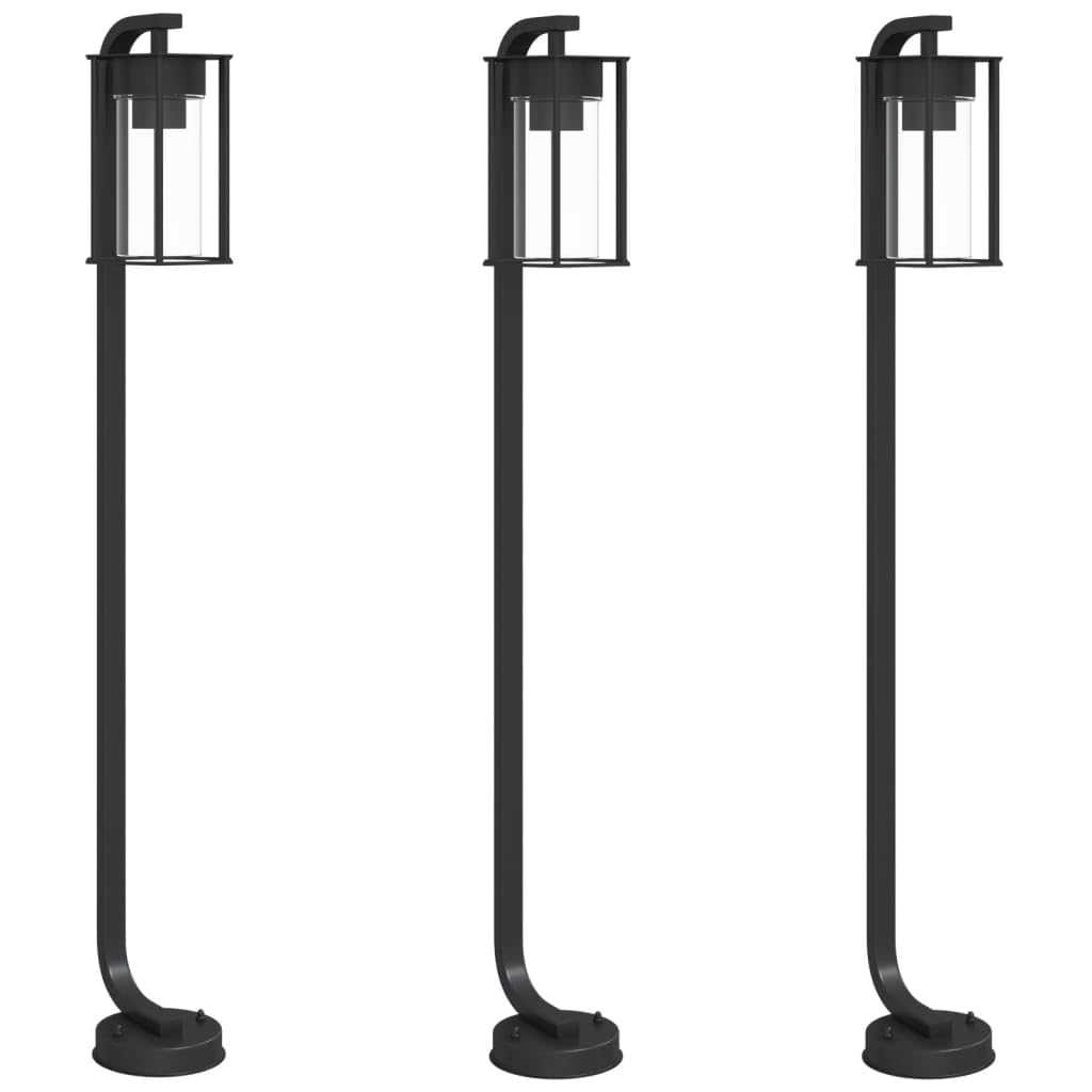 Zewnętrzne lampy podłogowe 3 szt. Czarna stal nierdzewna 100 cm