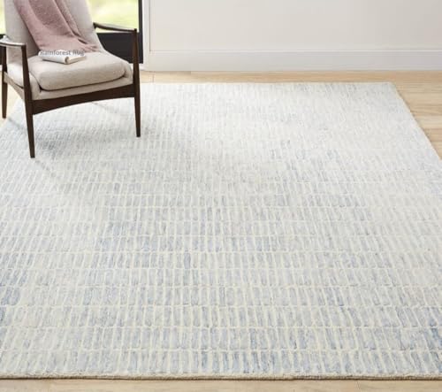 Handmade Space Dyeing Imported Premium Wool Area Rug - Unique Modern Design Carpet 100% Cotton Backing Living Room Bedroom Dining Room Office (Space Blue, 9x12 Feet)