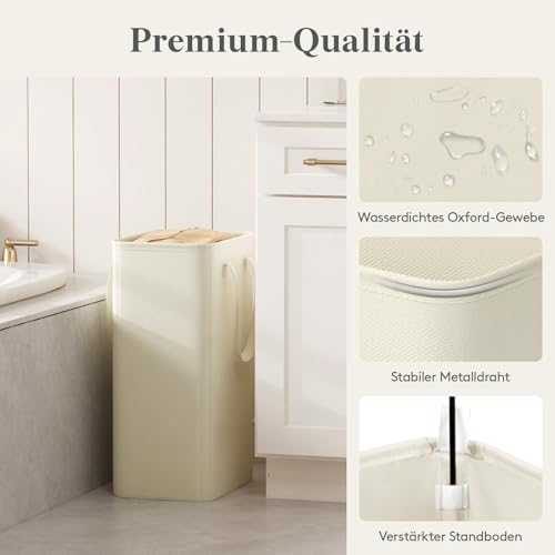 Lifewit 50L Wäschekorb schmal mit Griffen, faltbarer Wäschesammler für kleine Räume, schlanker Wäschebox für Bad, Schlafzimmer, Waschraum & Studentenwohnheim, Weiß