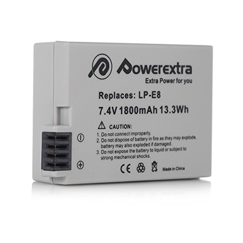Powerextra Lp E8 2 Pack 7.4V 1800Mah Li-Ion Replacement Compatible With Canon Lp-E8 Battery For Canon Rebel T3I, T2I, T4I, T5I, 600D, 550D, 650D, 700D, Kiss X5, X4, Kiss X6, Lc-E8E #TOP4