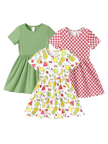 PATPAT Girls Multipack Dresses – Fruit Picnic Print Short Sleeve